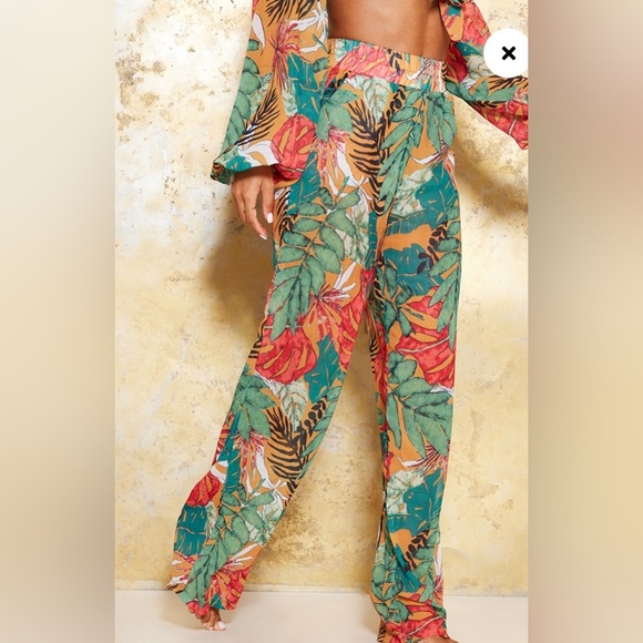 Orange Big Leaf Wide Leg Beach Top and Trousers size 6 - Picture 5 of 12